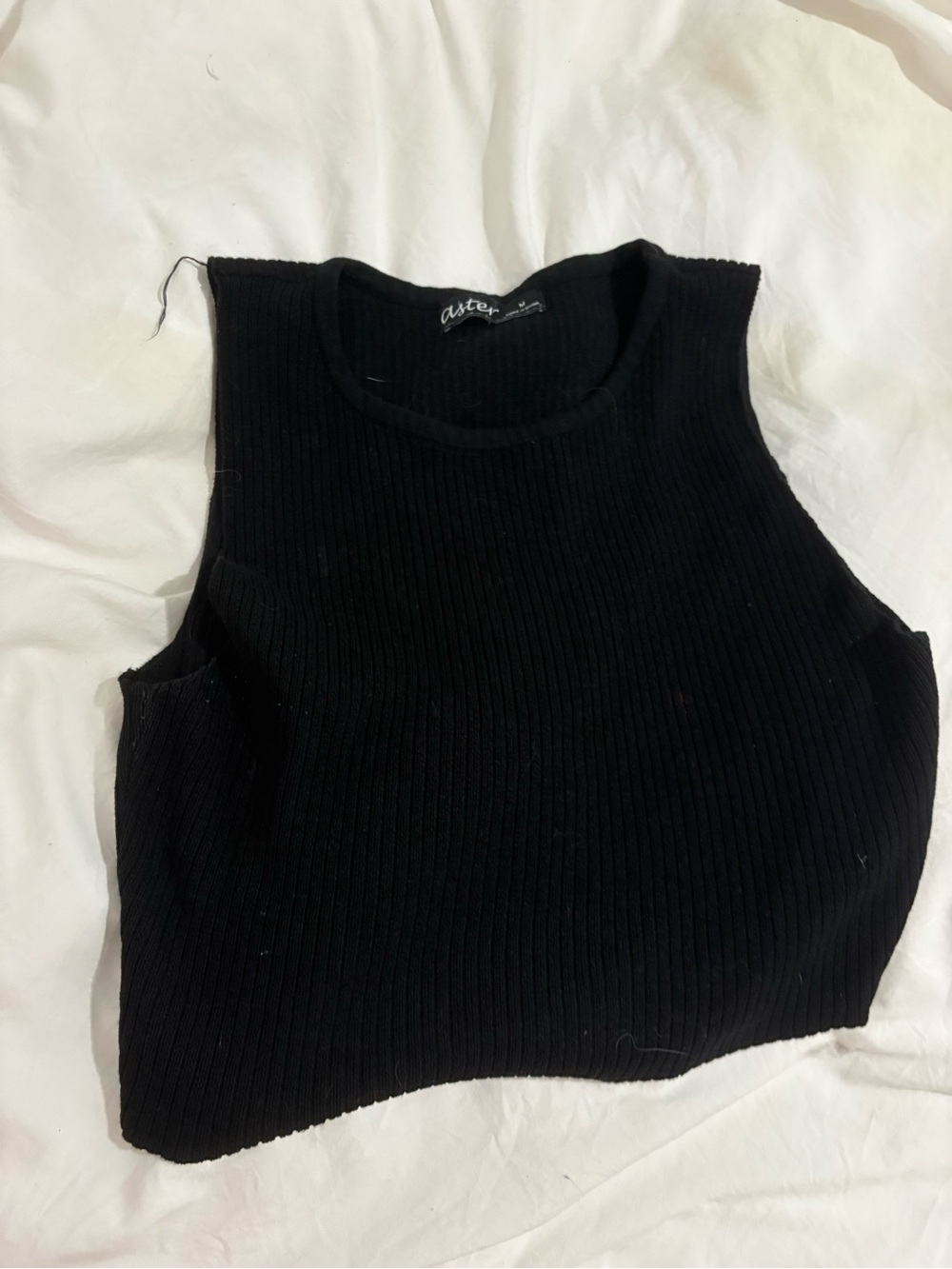 Black Ribbed Sleeveless Knit Top